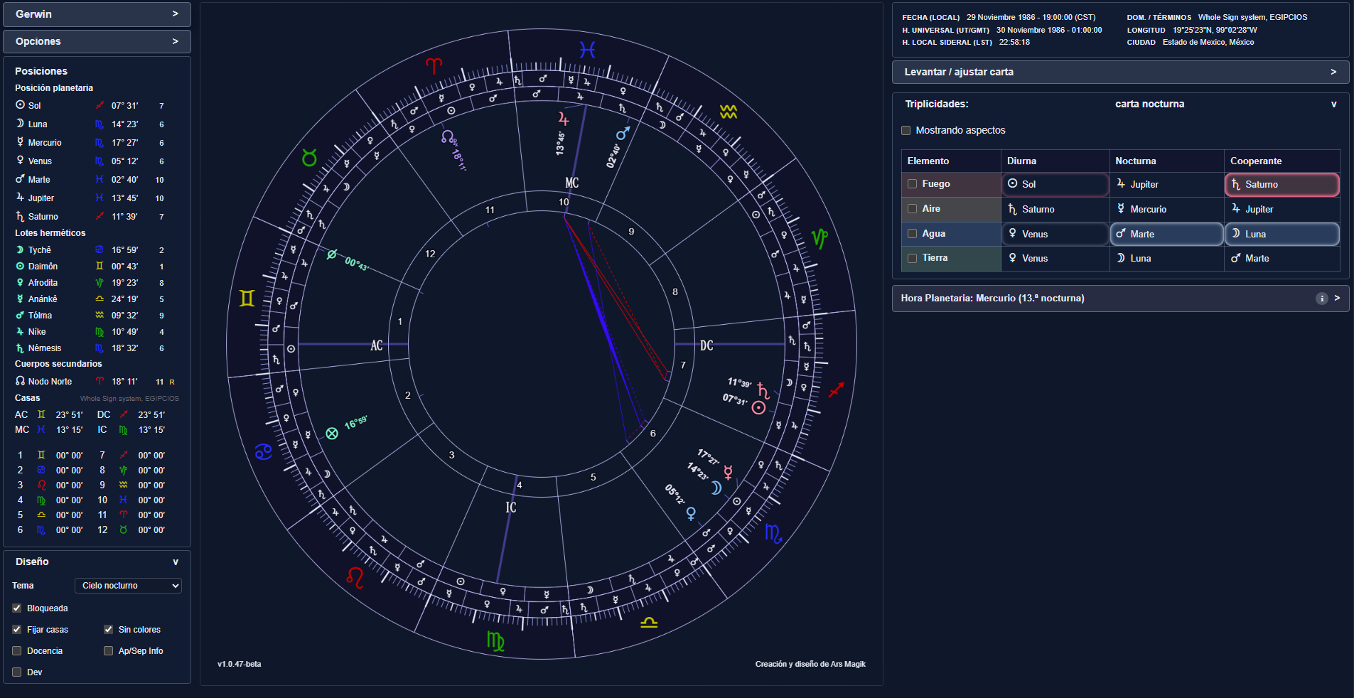 Ars MagiK Astro · Modo noche general